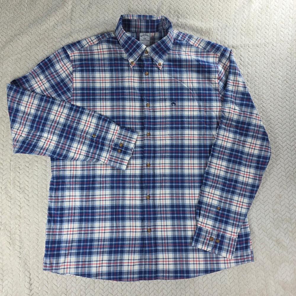 Brooks Brothers Plaid Button Down Blue Original Polo Shirt Blue Large Mens